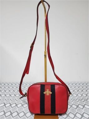 Authentic Gucci Web Bee Crossbody Bag Red/Black